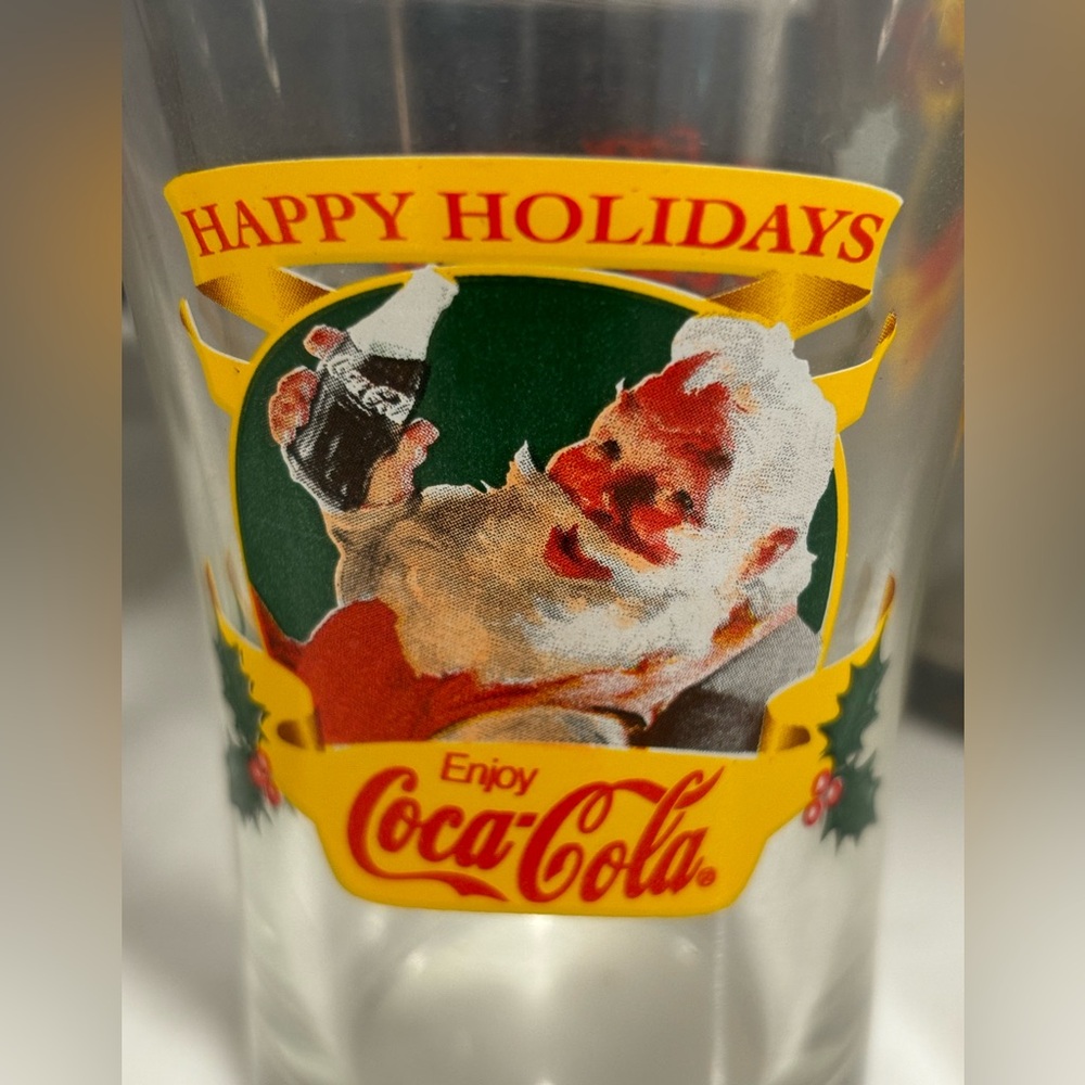 Coca Cola Holiday Glass with Santa Design, c.1997, Set of 4